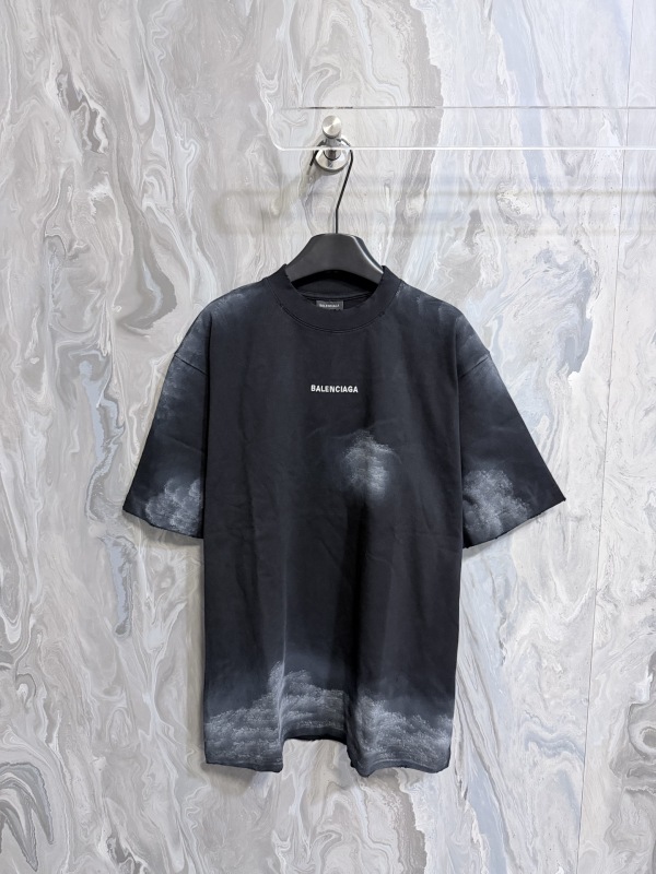 Balenciaga 26SS Retro Embroidered Logo Wash Short Sleeve Couple Casual Loose T-shirt