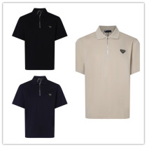 Prada Couple Classic Triangle Logo Half Zipper Collar Polo Shirt