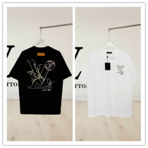 Louis Vuitton Fashion Embroidered Logo Round Neck T-shirt Unisex Loose Casual Short Sleeve
