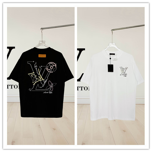 Louis Vuitton Fashion Embroidered Logo Round Neck T-shirt Unisex Loose Casual Short Sleeve