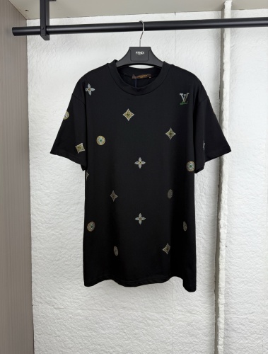 Louis Vuitton Fashion Full Hot Diamond Logo T-shirt Couple Casual Loose Short Sleeve