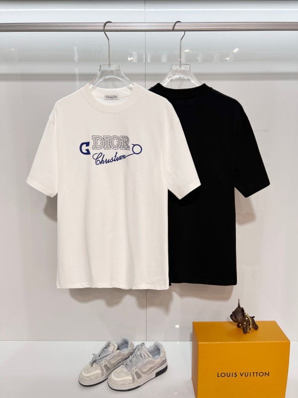 Dior Fashion Logo Printed Round Neck T-shirt Couple Casual Loose Short Sleeve
