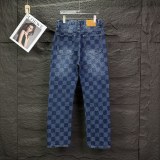 Louis Vuitton New Classic Checkered Jeans Couple's Retro Washed Casual Jeans