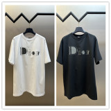 Dior Classic Embroidered Logo Round Neck T-shirt Couple Casual Loose Short Sleeve