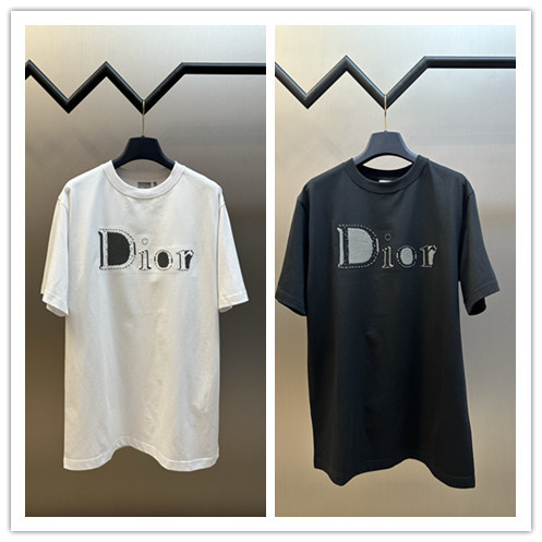 Dior Classic Embroidered Logo Round Neck T-shirt Couple Casual Loose Short Sleeve