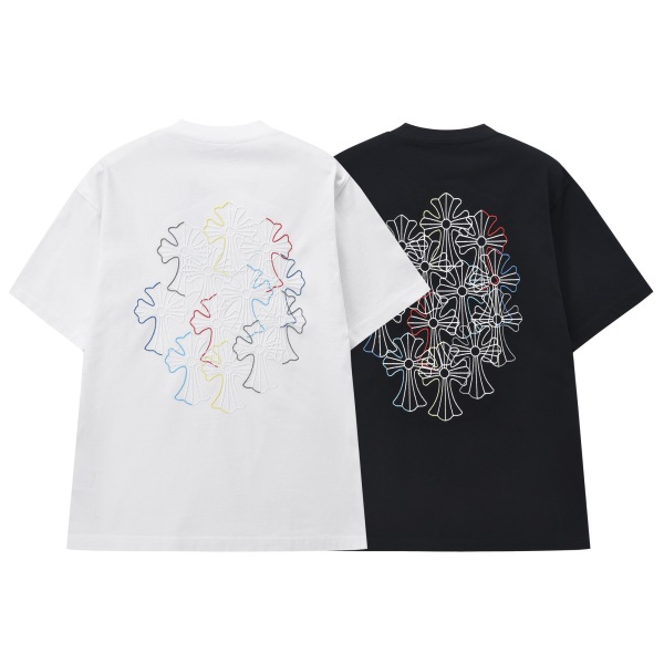 Chrome Hearts 26ss Classic Embroidered Cross Group Short Sleeve Couple Casual Versatile T-shirt