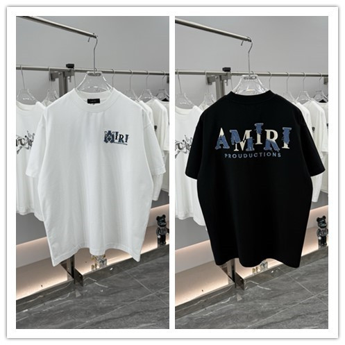 Amiri 26SS Fashion Denim Patch Embroidered Logo Short Sleeve Unisex Casual Versatile T-shirt