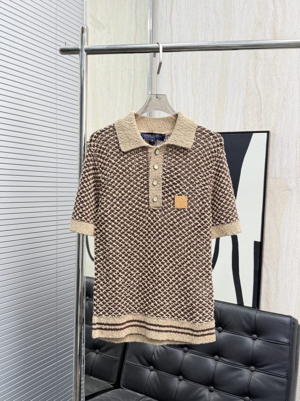 Louis Vuitton 26ss Unisex Fashion Thousand Bird Grid Knitted Mesh Polo Shirt