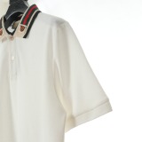 Gucci Classic Tiger Head Embroidered Red Green Ribbon Short Sleeve Polo Shirt
