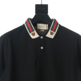 Gucci Classic Tiger Head Embroidered Red Green Ribbon Short Sleeve Polo Shirt