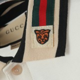 Gucci Classic Tiger Head Embroidered Red Green Ribbon Short Sleeve Polo Shirt