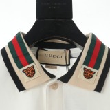 Gucci Classic Tiger Head Embroidered Red Green Ribbon Short Sleeve Polo Shirt
