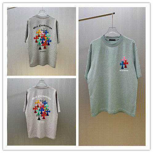 Chrome Hearts 26SS Classic Sanskrit Cross Print Washed T-shirt Unisex Casual Versatile Short Sleeve