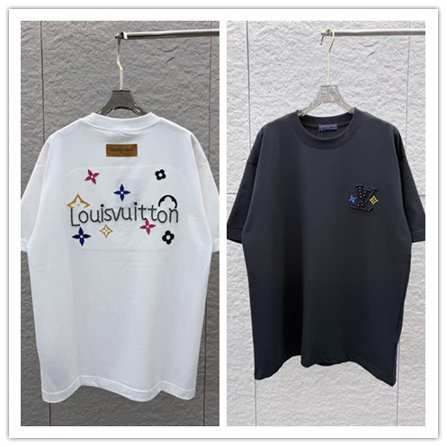 Louis Vuitton 26ss Fashion Bead Embroidered Logo T-shirt Couple Versatile Loose Short Sleeve