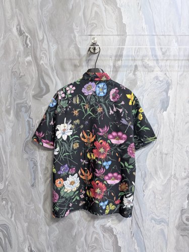 Gucci 26SS Fashion Full Print Plant Flower Print Silkworm Silk Short Sleeve Shirt Casual Shorts Set