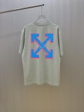 Off White Classic Arrow Logo Printed Washed T-shirt Unisex Casual Versatile Short Sleeve