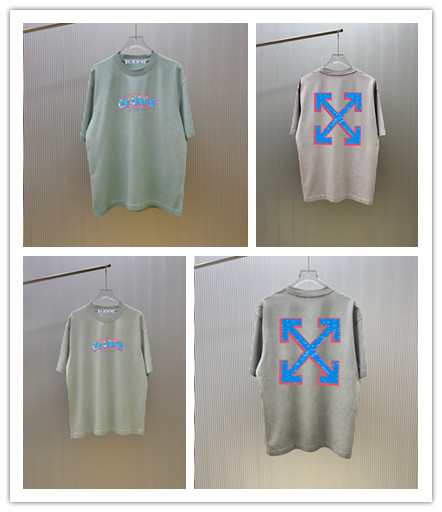 Off White Classic Arrow Logo Printed Washed T-shirt Unisex Casual Versatile Short Sleeve