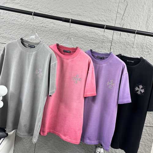 Chrome Hearts Fashion Hot Diamond Horseshoe Cross Wash T-shirt Unisex Casual Versatile Short Sleeve