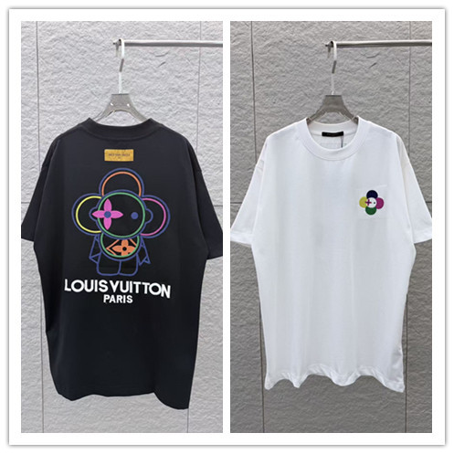 Louis Vuitton 26ss Personalized Embroidered Round Neck T-shirt Couple Versatile Loose Short Sleeve