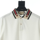 Gucci Classic Tiger Head Embroidered Red Green Ribbon Short Sleeve Polo Shirt