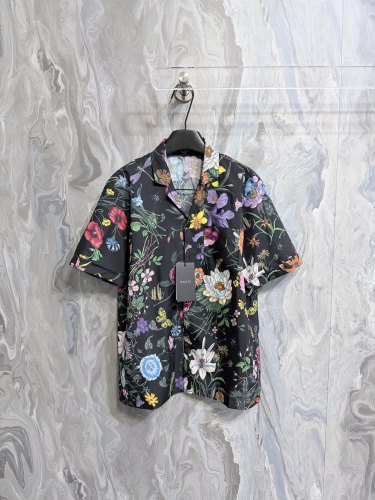 Gucci 26SS Fashion Full Print Plant Flower Print Silkworm Silk Short Sleeve Shirt Casual Shorts Set