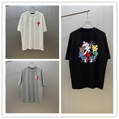 Chrome Hearts Classic Cross Print Washed T-shirt Unisex Casual Versatile Short Sleeve