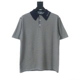Prada Classic Blue White Striped Short Sleeve Knitted Polo Shirt