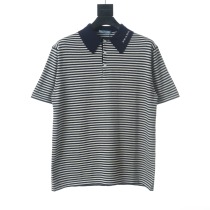 Prada Classic Blue White Striped Short Sleeve Knitted Polo Shirt