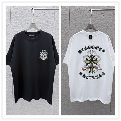 Chrome Hearts 26SS Fashion Embroidered Cross Embroidered Short Sleeve Unisex Casual Round Neck T-shirt