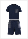 Louis Vuitton Classic Logo Printed Splicing Knitted Short Sleeve Drawstring Shorts Set