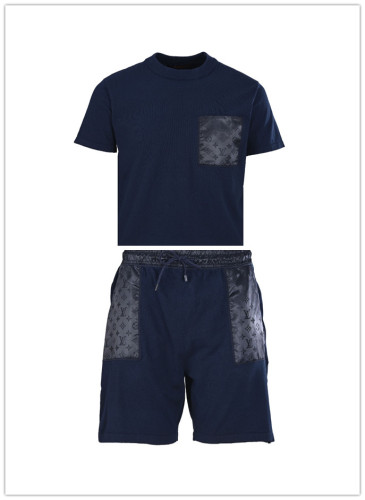 Louis Vuitton Classic Logo Printed Splicing Knitted Short Sleeve Drawstring Shorts Set