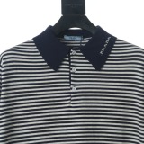 Prada Classic Blue White Striped Short Sleeve Knitted Polo Shirt