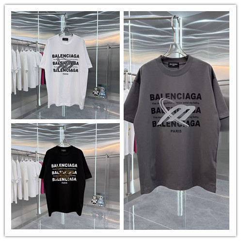 Balenciaga 26SS Fashion Plush Logo Printed Short Sleeve Unisex Casual Loose T-shirt