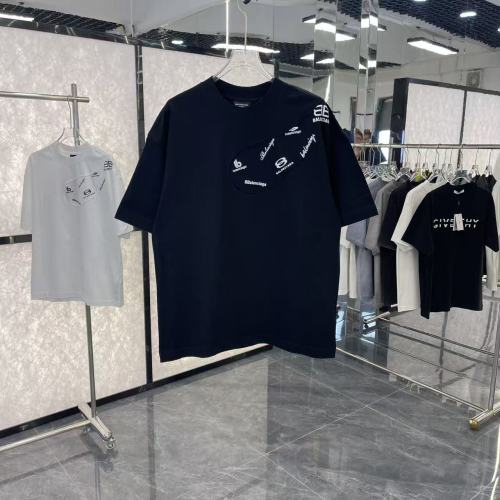 Balenciaga 26SS Fashion Logo Printed Splicing Short Sleeve Unisex Casual Loose T-shirt