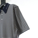 Prada Classic Blue White Striped Short Sleeve Knitted Polo Shirt