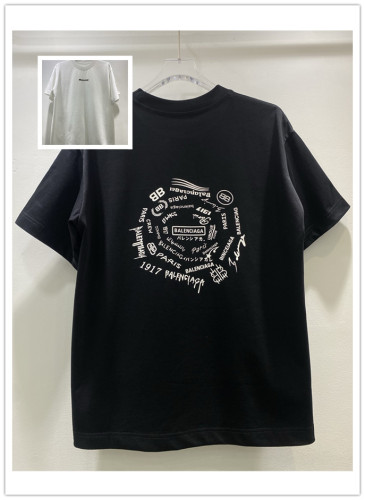 Balenciaga 26SS Personalized Multi Logo Printed Short Sleeve Unisex Casual Loose T-shirt