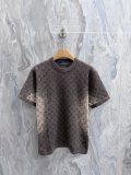 Louis Vuitton Fashion Personality Full Logo Jacquard Round Neck Knitted Short Sleeve
