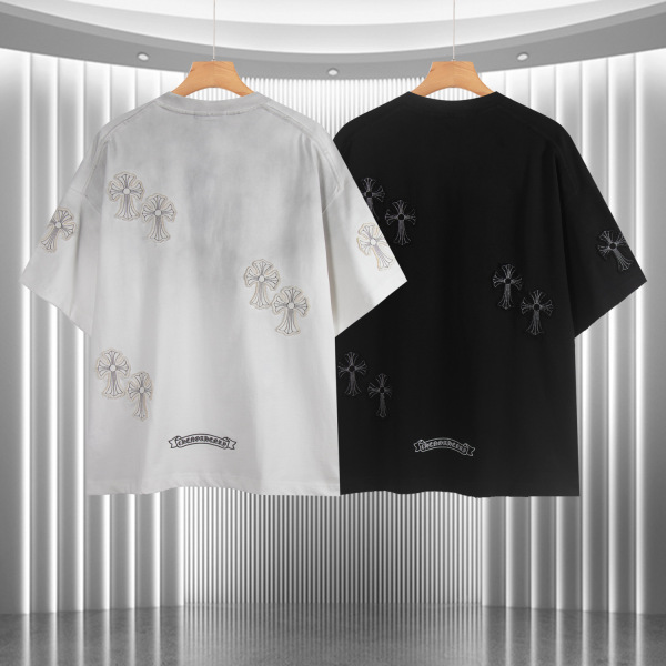 Chrome Hearts 26SS Classic Patchwork Embroidered Cross Short Sleeve Unisex Casual Washed T-shirt