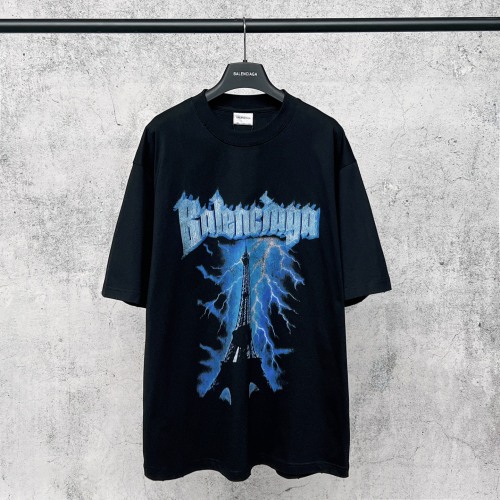 Balenciaga 26SS Fashion Paris Tower Logo Printed Short Sleeves Unisex Casual Oversize T-shirt