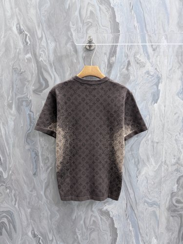 Louis Vuitton Fashion Personality Full Logo Jacquard Round Neck Knitted Short Sleeve