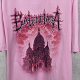 Balenciaga Classic Paris Sacred Heart Cathedral Printed Casual Round Neck Short Sleeve T-shirt