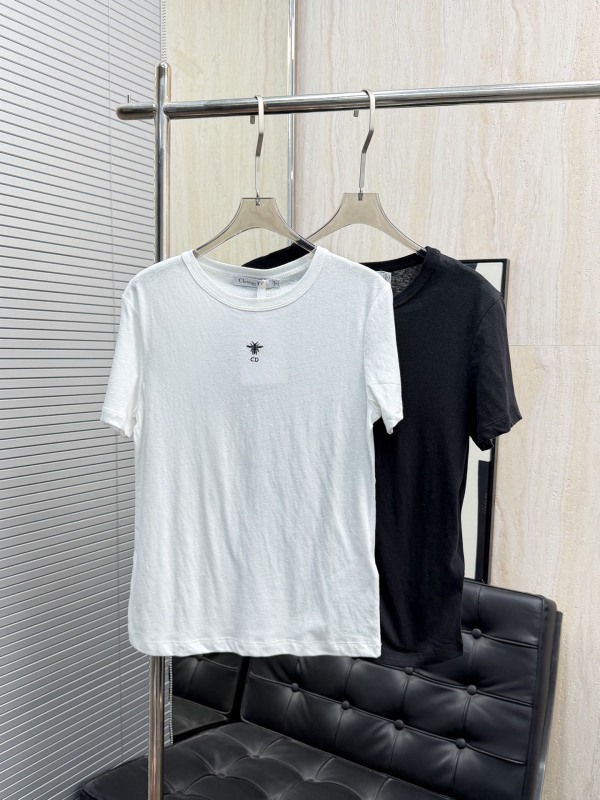 Dior 26SS Classic Embroidered Bee Logo Short Sleeve Women's Casual Versatile T-shirt