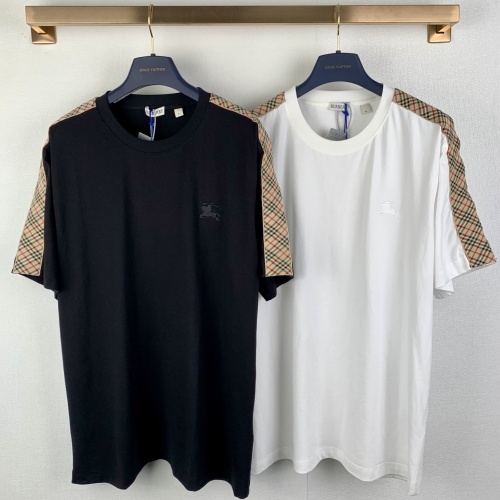 Burberry Classic Embroidered War Horse Plaid Splicing T-shirt Unisex Loose Casual Short Sleeve
