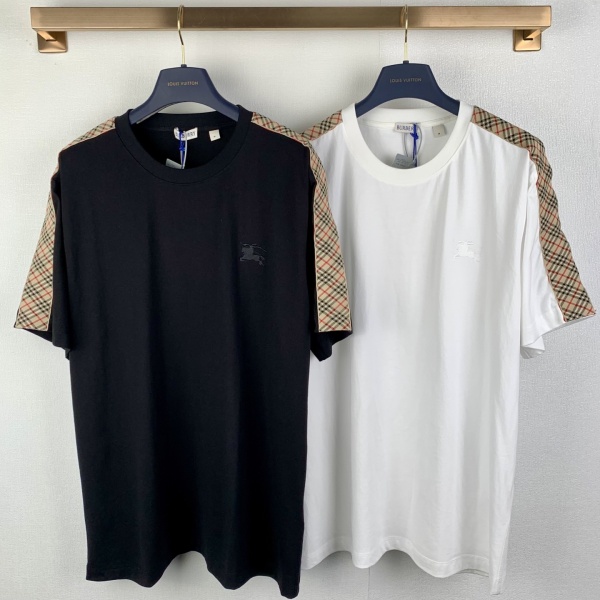 Burberry Classic Embroidered War Horse Plaid Splicing T-shirt Unisex Loose Casual Short Sleeve