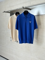 Prada Fashion Embroidered Logo Knitted Collar Polo Shirt Prada Fashion Embroidered Logo Knitted Collar Polo Shirt