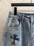 Chrome Hearts New Fashion Diamond Cross Jeans Graffiti Washed Crooked Pants