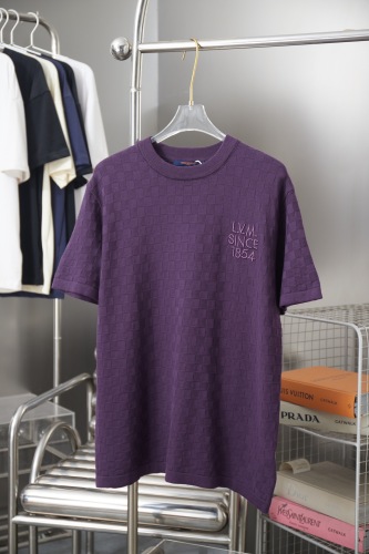 Louis Vuitton Unisex Fashion Embroidery Logo Checkerboard Jacquard Knitted Short Sleeve