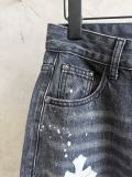 Chrome Hearts New Fashion Leather Cross Jeans Splash Ink Wash Casual Jeans