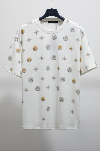Louis Vuitton Fashion Full Flower Logo Printed T-shirt Unisex Loose Casual Short Sleeve