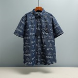 Prada Classic Full Logo Printed Casual Short Sleeve Denim Shirt